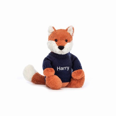 Jellycat Bashful Fox Cub with Navy Jumper UK | 45190UOLB